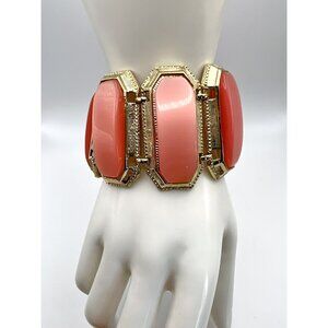 Vintage Chunky Peachy Pink Thermostat Gold Tone Link Bracelet
